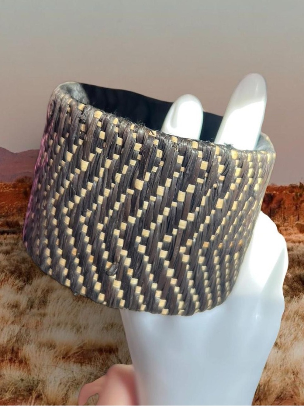 Woven Textured Wide Cuff Bracelet - Black & Tan
